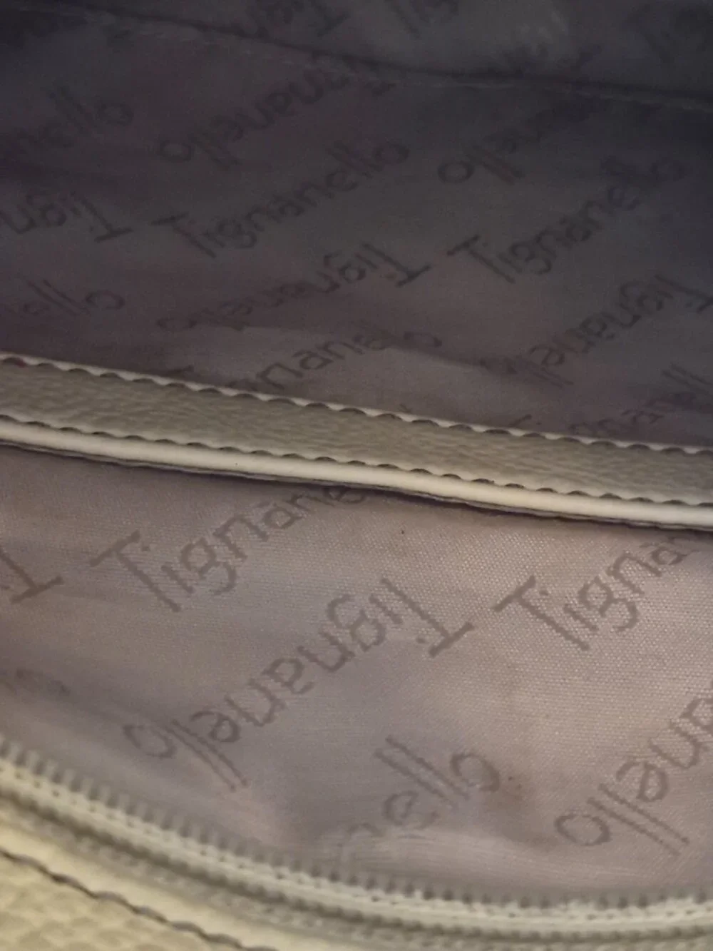 Tignanello Cream Pebbled Leather Crossbody Bag Multi Pocket Adjustable Strap